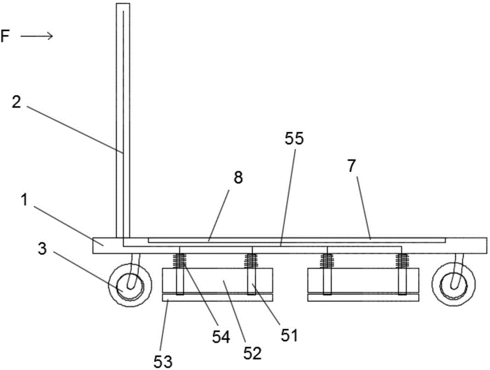 Trolley with braking devices and weighing mechanism