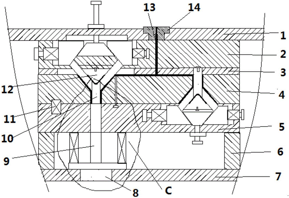 Y-shaped three-way injection mold with simple ejection structure