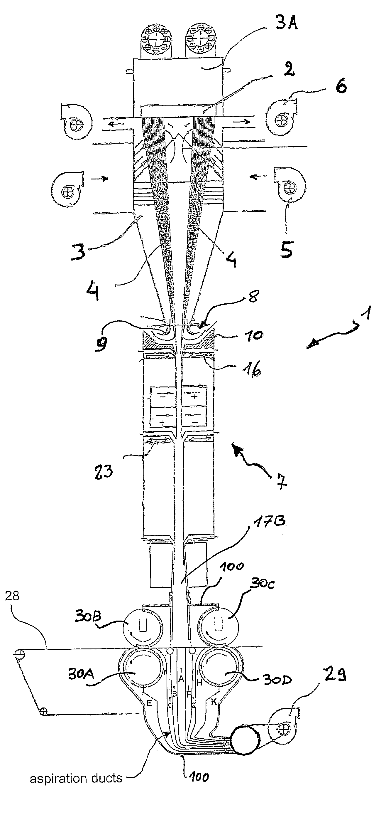 Apparatus and process for the production of a non-woven fabric