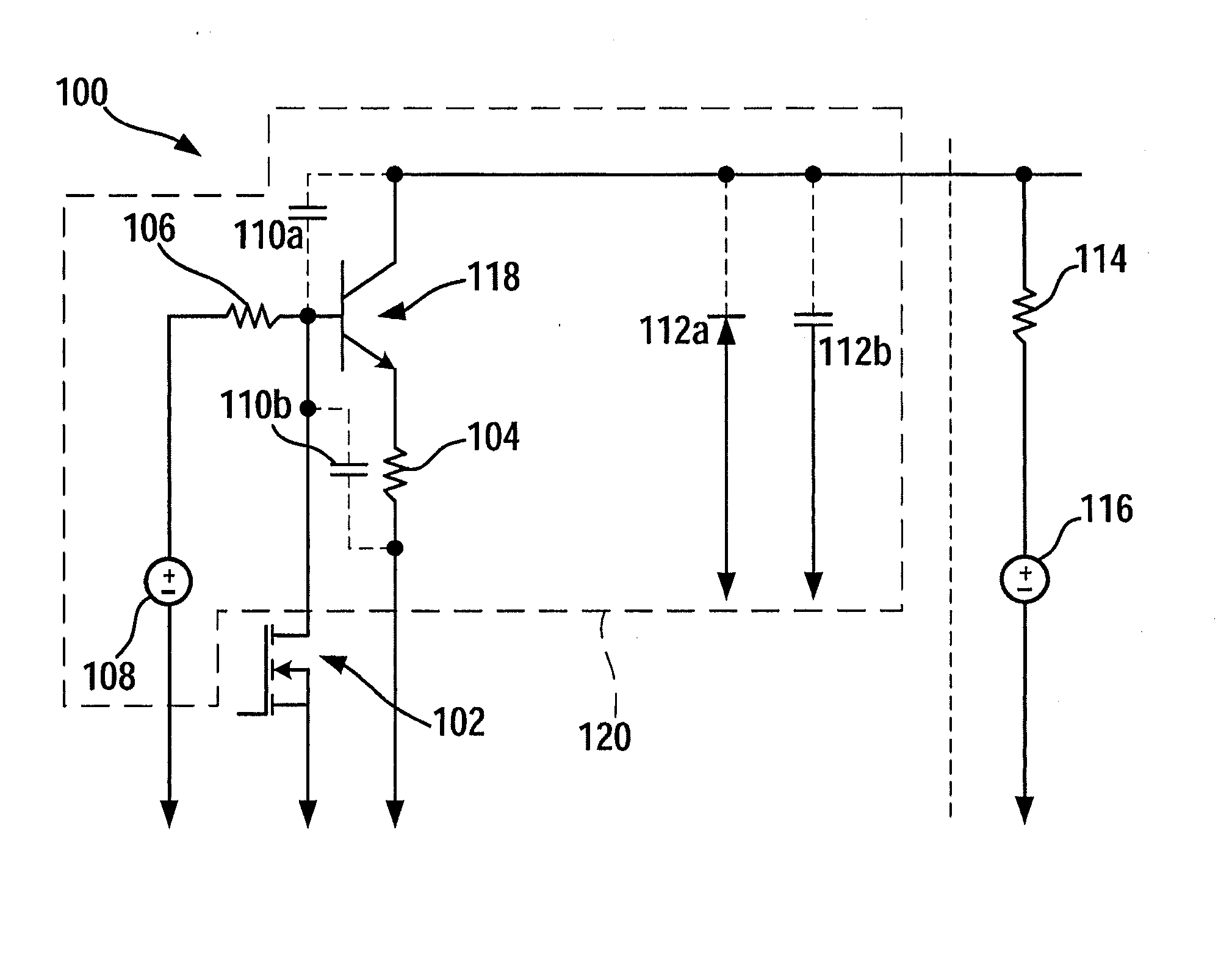 Circuit configuration and method for limiting current intensity and/or edge slope of electrical signals