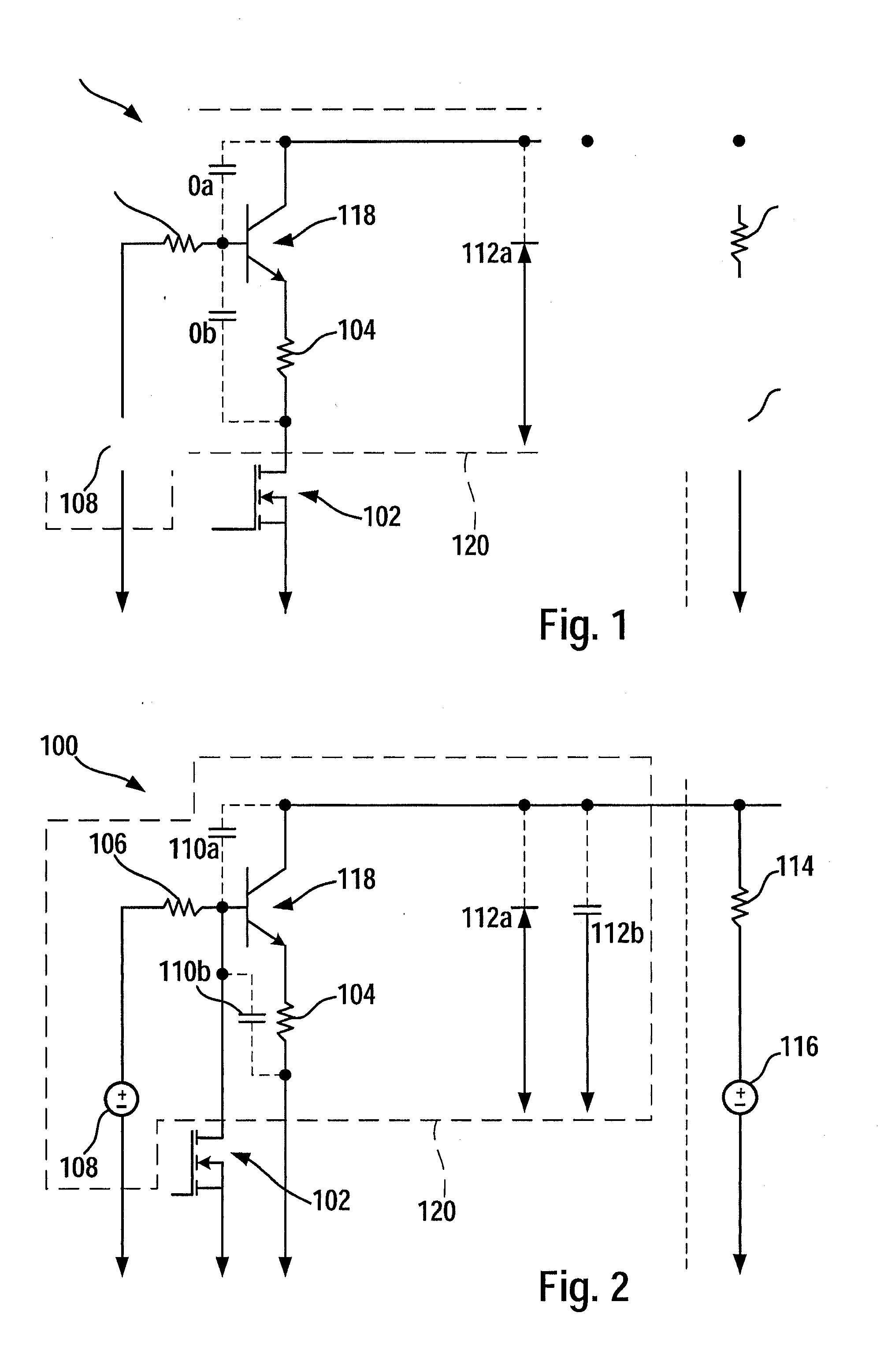 Circuit configuration and method for limiting current intensity and/or edge slope of electrical signals