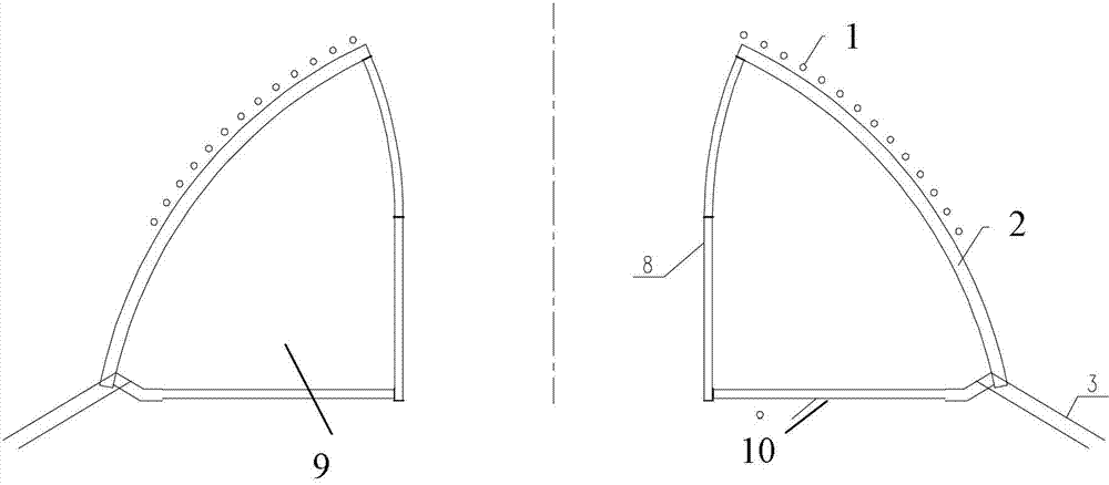 Long-span tunnel overlapping carrying arch structure for upper-soft and lower-hard stratum and construction method thereof