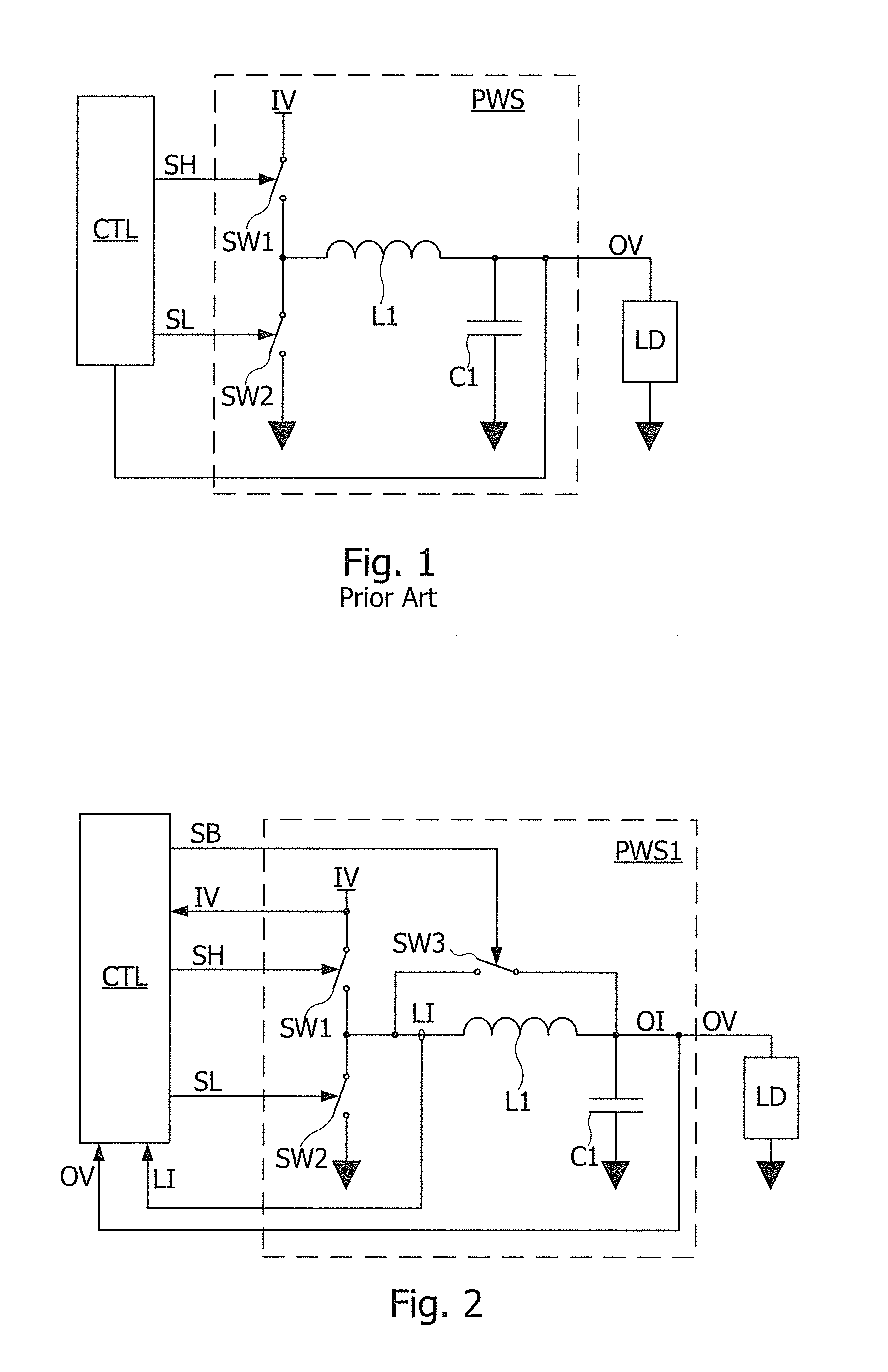 Switched power stage and a method for controlling the latter