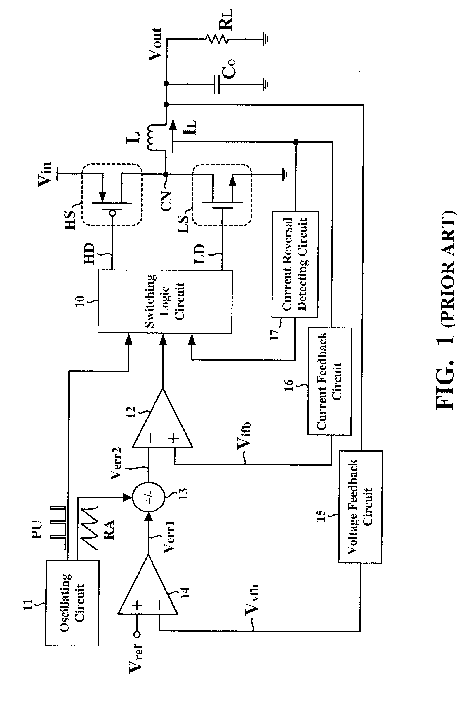 Switching voltage regulator operating without a discontinuous mode