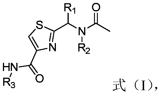 A kind of thiazole bisamide compound and its preparation method and application