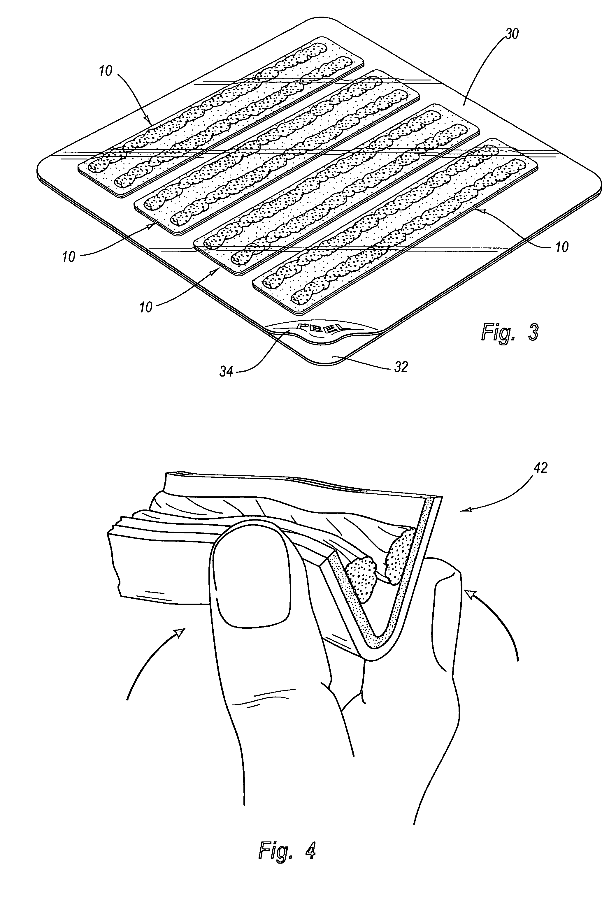 Treatment compositions and strips having a solid adhesive layer and treatment gel adjacent thereto