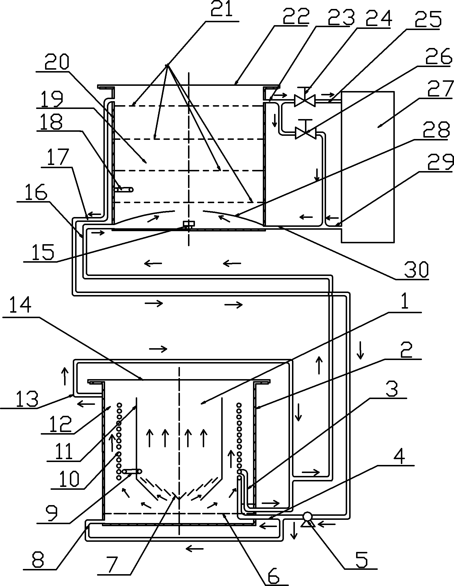 Liquid thermostat tank without stirrer
