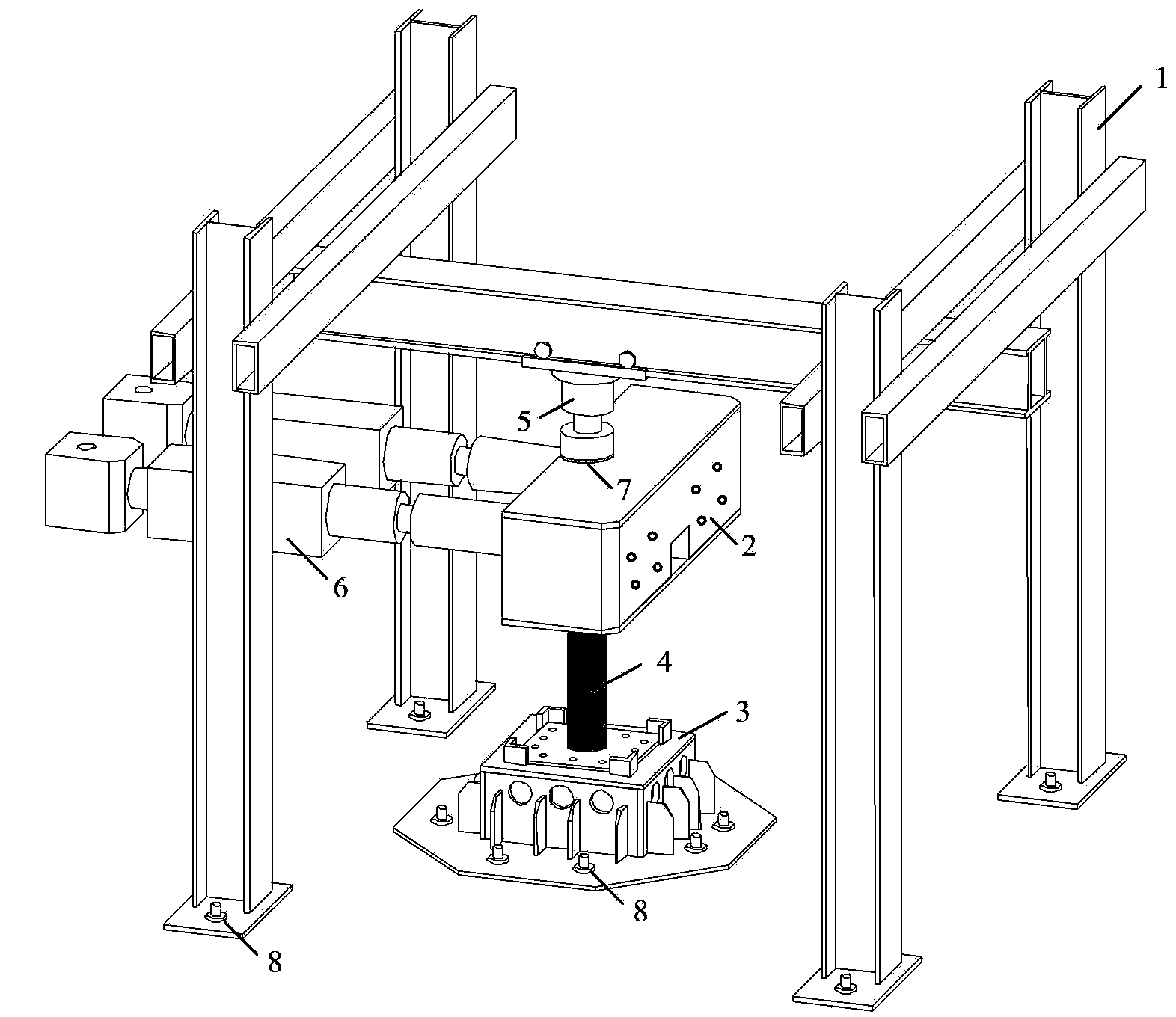 Steel-concrete composite column anti-seismic anti-torsion test loading device and manufacturing method thereof