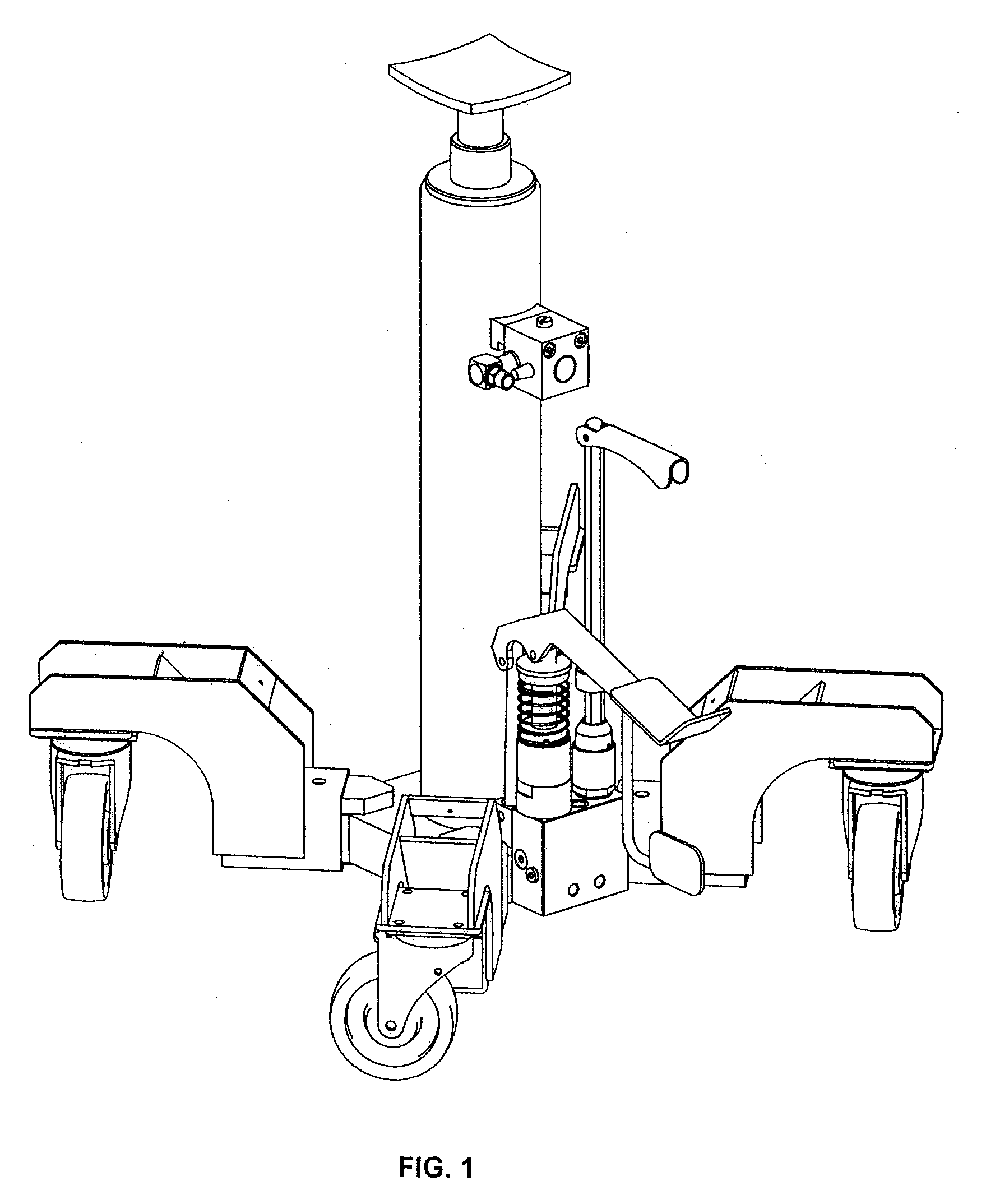 One kind of foot pedal hydraulic jack with two speed pump, and there is a pneumatic set to lift piston quickly on the jack