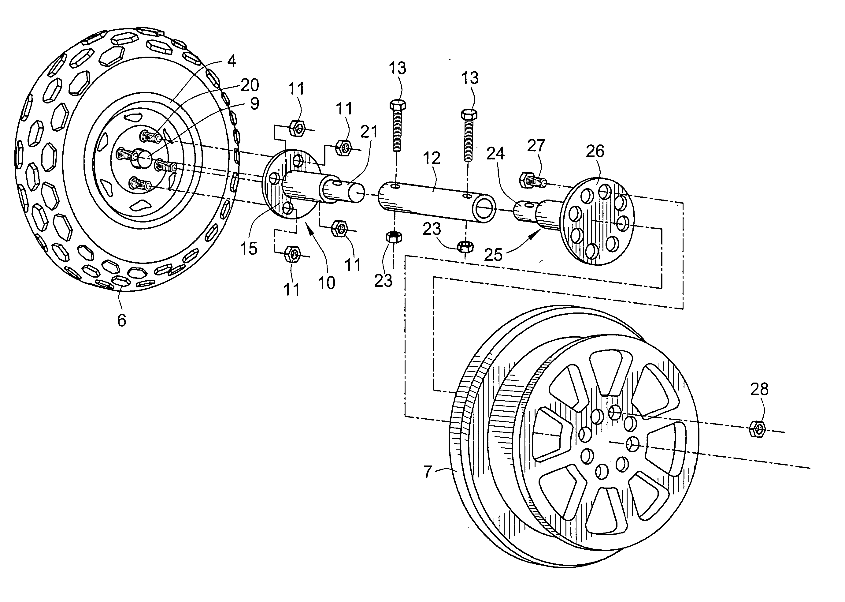 Convertible road and rail wheel assembly