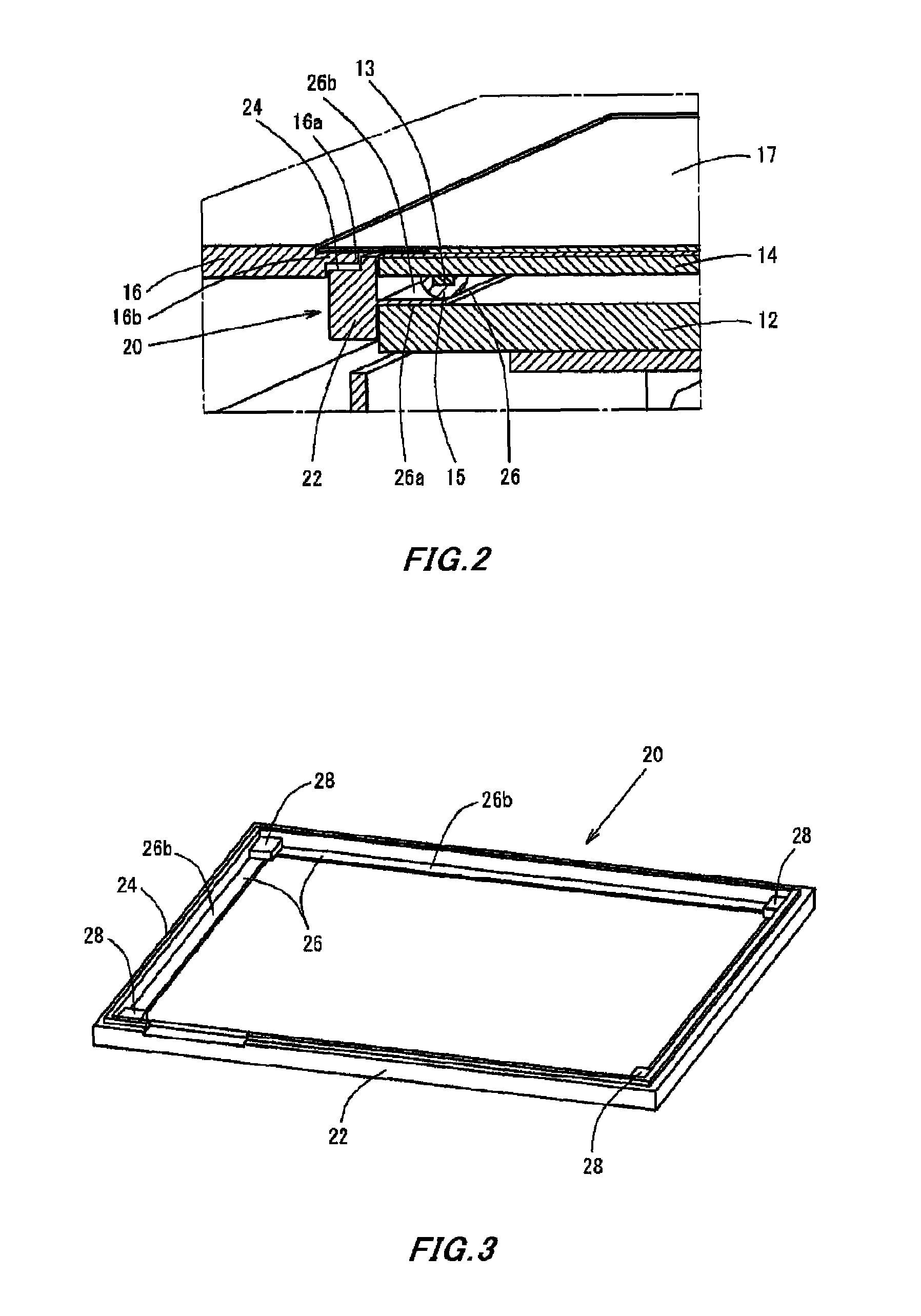 Holding structure for a touch panel