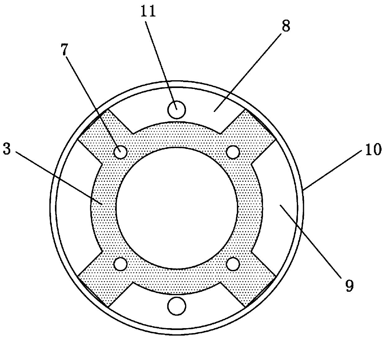 Stable support for guide wheel in whole rope hole sawing stone mining hole