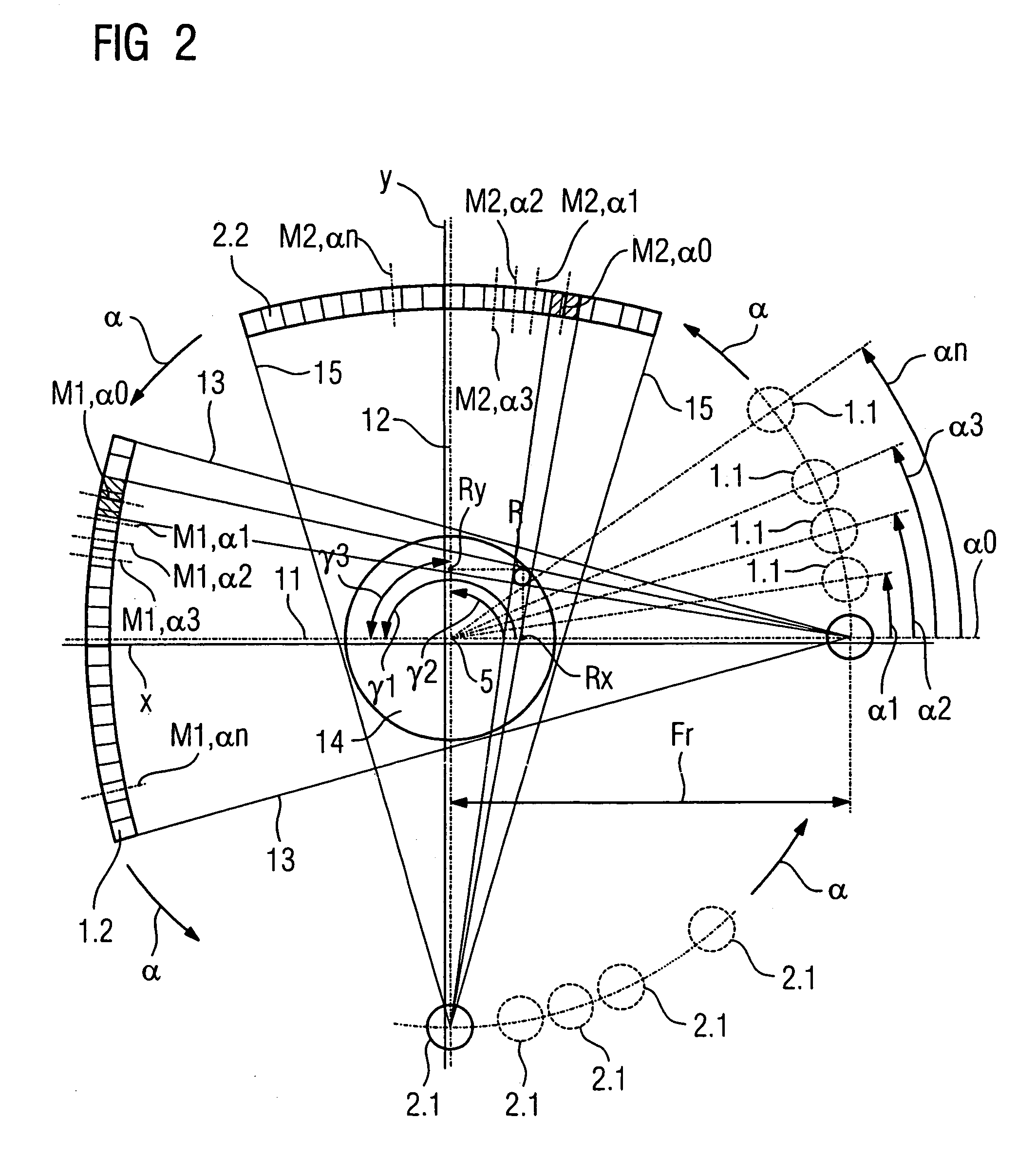 Imaging tomography apparatus with two acquisition systems, and method for determining their system angles