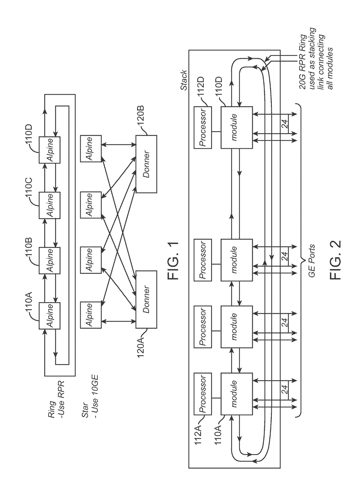 Stacked network switch using resilient packet ring communication protocol