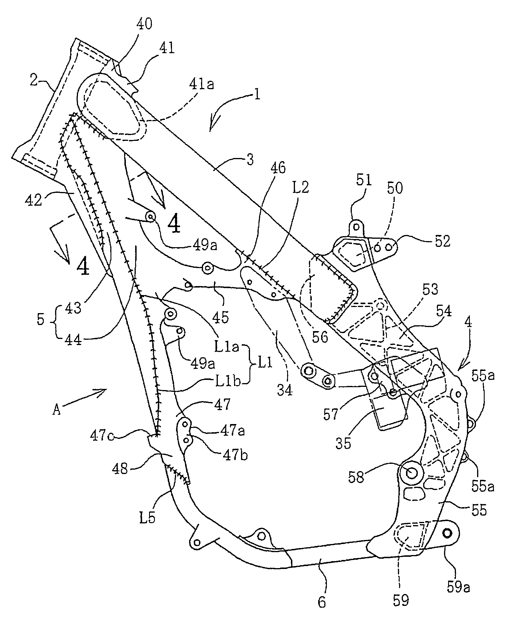 Motorcycle body frame structure