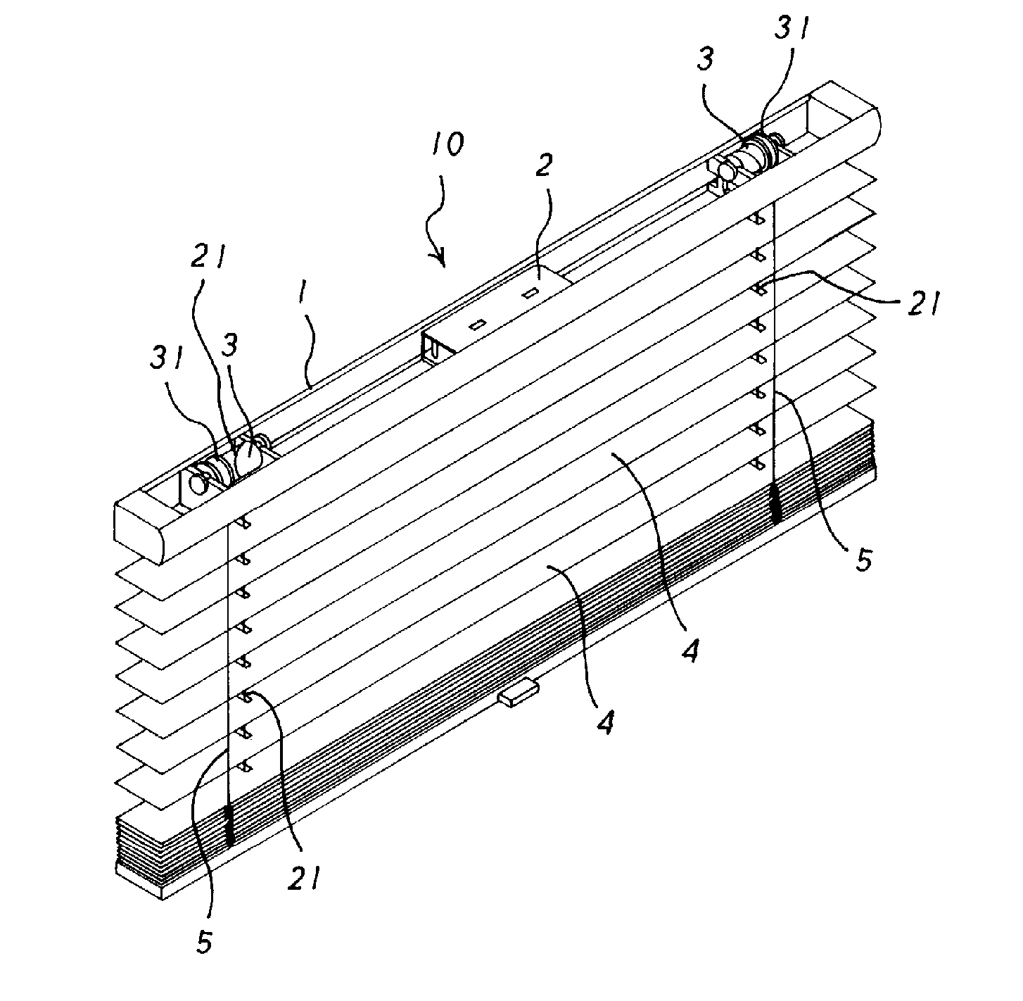 Adjusting structure of a curtain for adjusting the angle of curtain blade