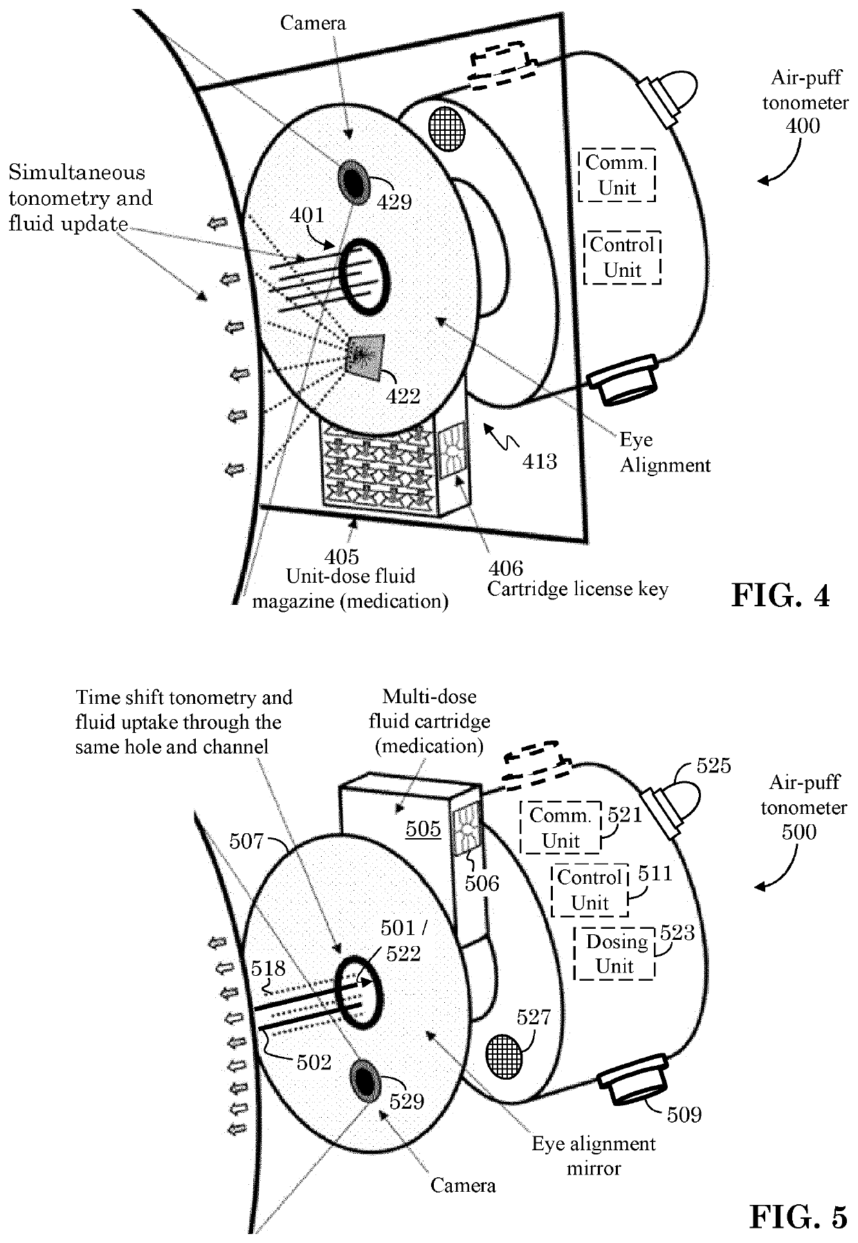 Combination device for tonometrical measuring and drug application on an eye