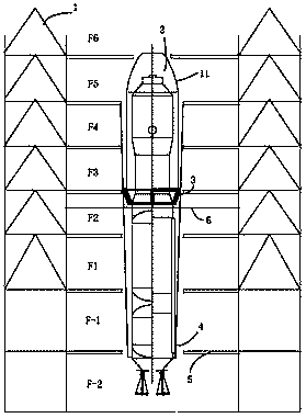 Method for two-stage fairing-mounted rocket body free boundary implementation and fairing fixed-end boundary implementation in vibration tower