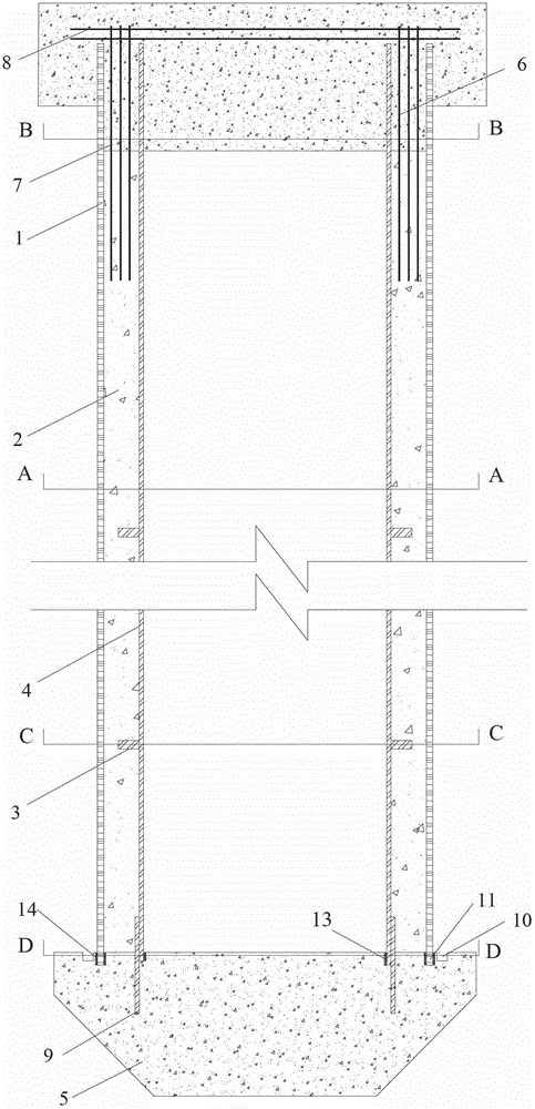 Plastic sleeve and steel pipe combined cast-in-place concrete hollow pipe pile and construction method thereof