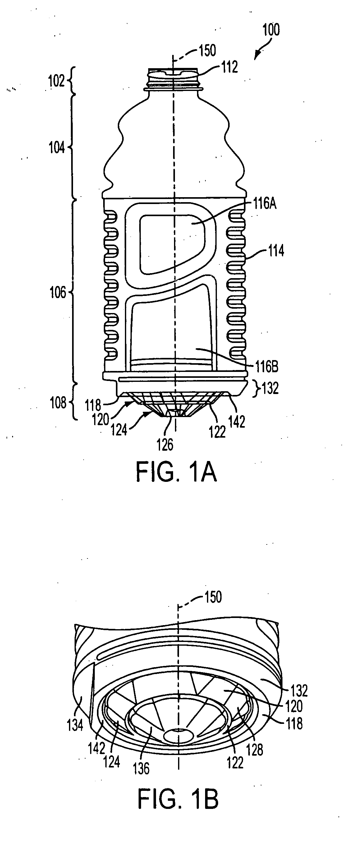 Container and method for blowmolding a base in a partial vacuum pressure reduction setup