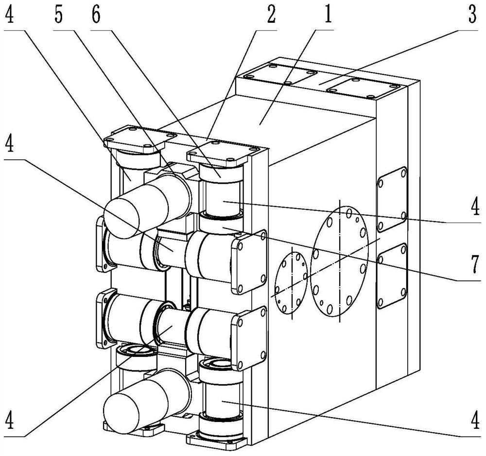 A reciprocating impact excavator with a rolling guide and anti-rotation assembly block that implements the rolling-guiding anti-rotation assembly block-guiding anti-rotation method