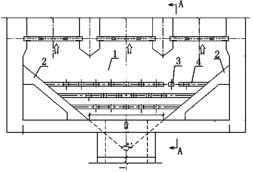 Flow distributing facility of front water feeding pond of large circulating water pump station of power plant and construction method for flow distributing facility