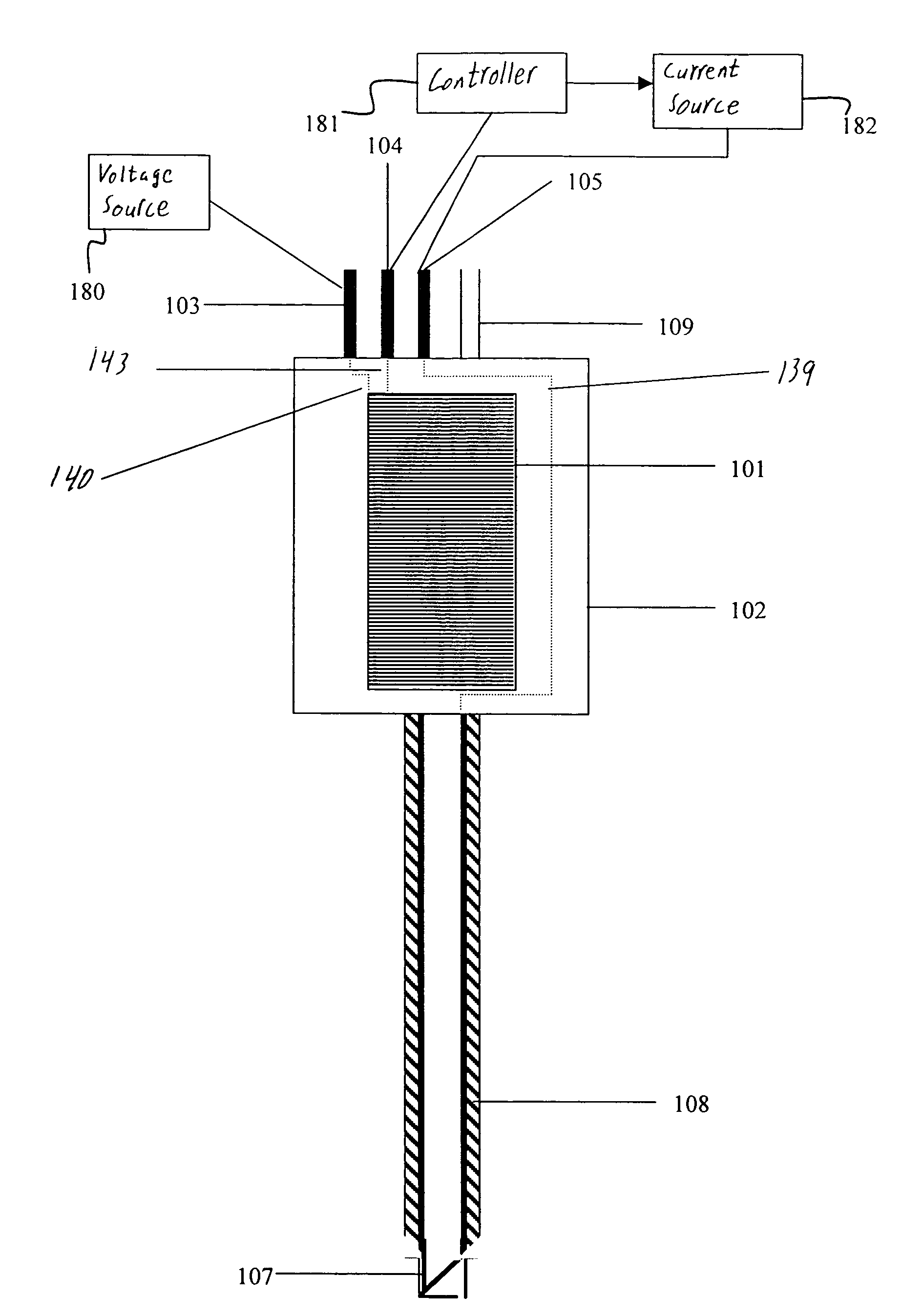 Nerve stimulator output control needle with depth determination capability and method of use