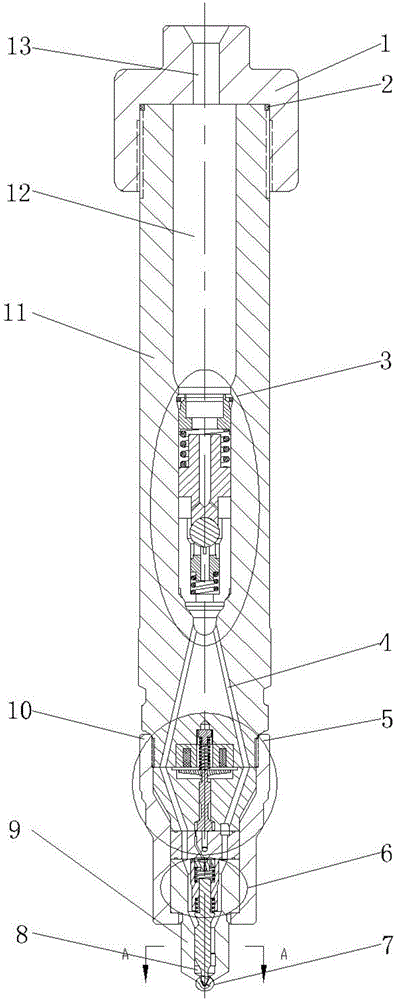 Bypass-type electronically-controlled oil injector with carved grooves
