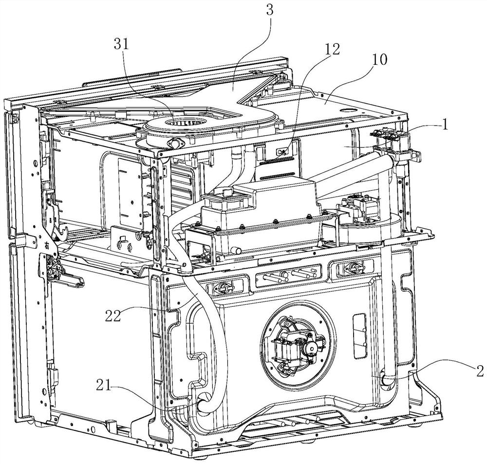 An exhaust structure and an integrated steaming and roasting machine with the structure