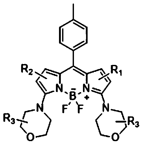 A kind of 3,5-dimorpholinyl-8-p-methylphenyl fluorine boron derivatives and its preparation method and application