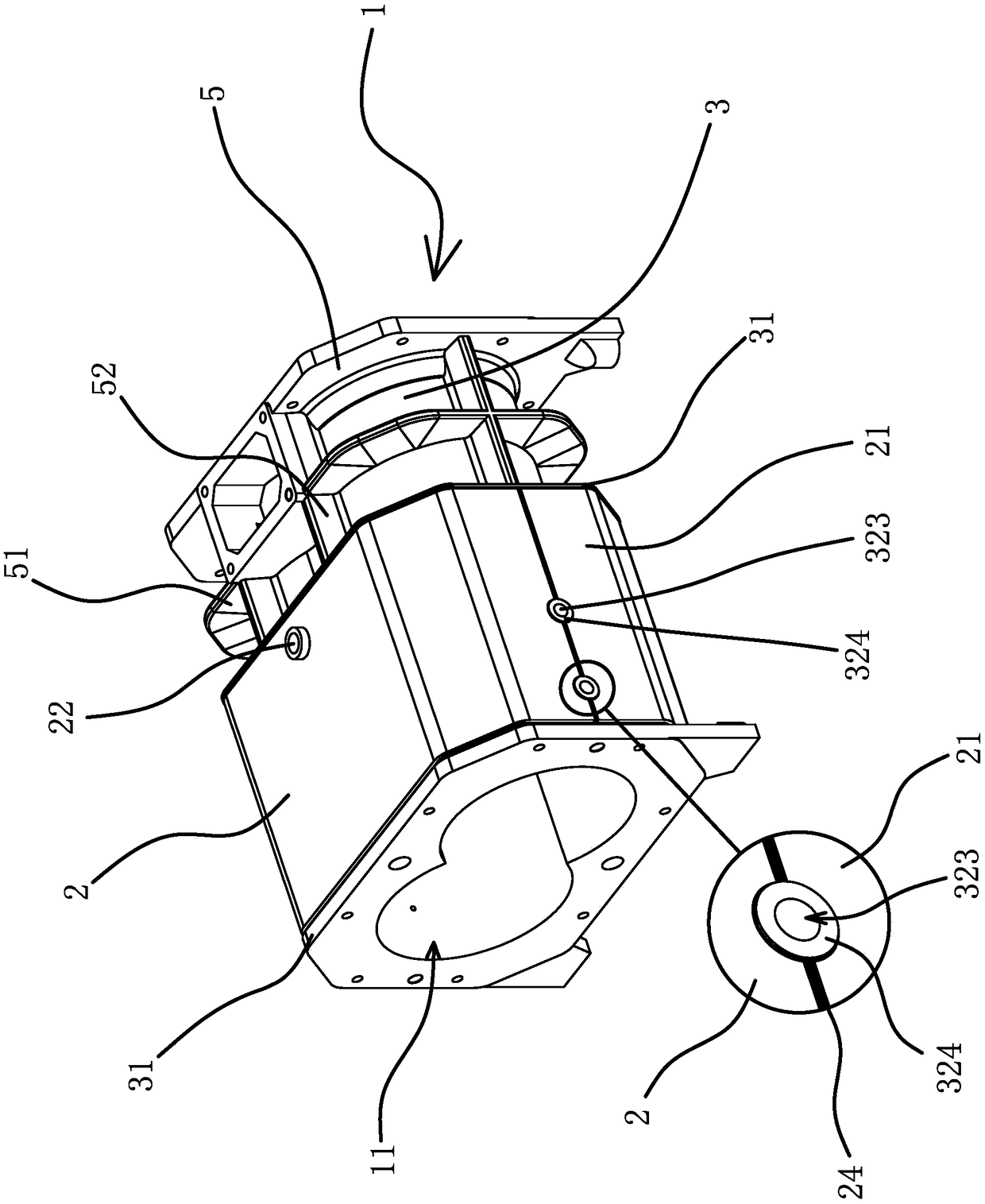 A pump casing of a screw vacuum pump