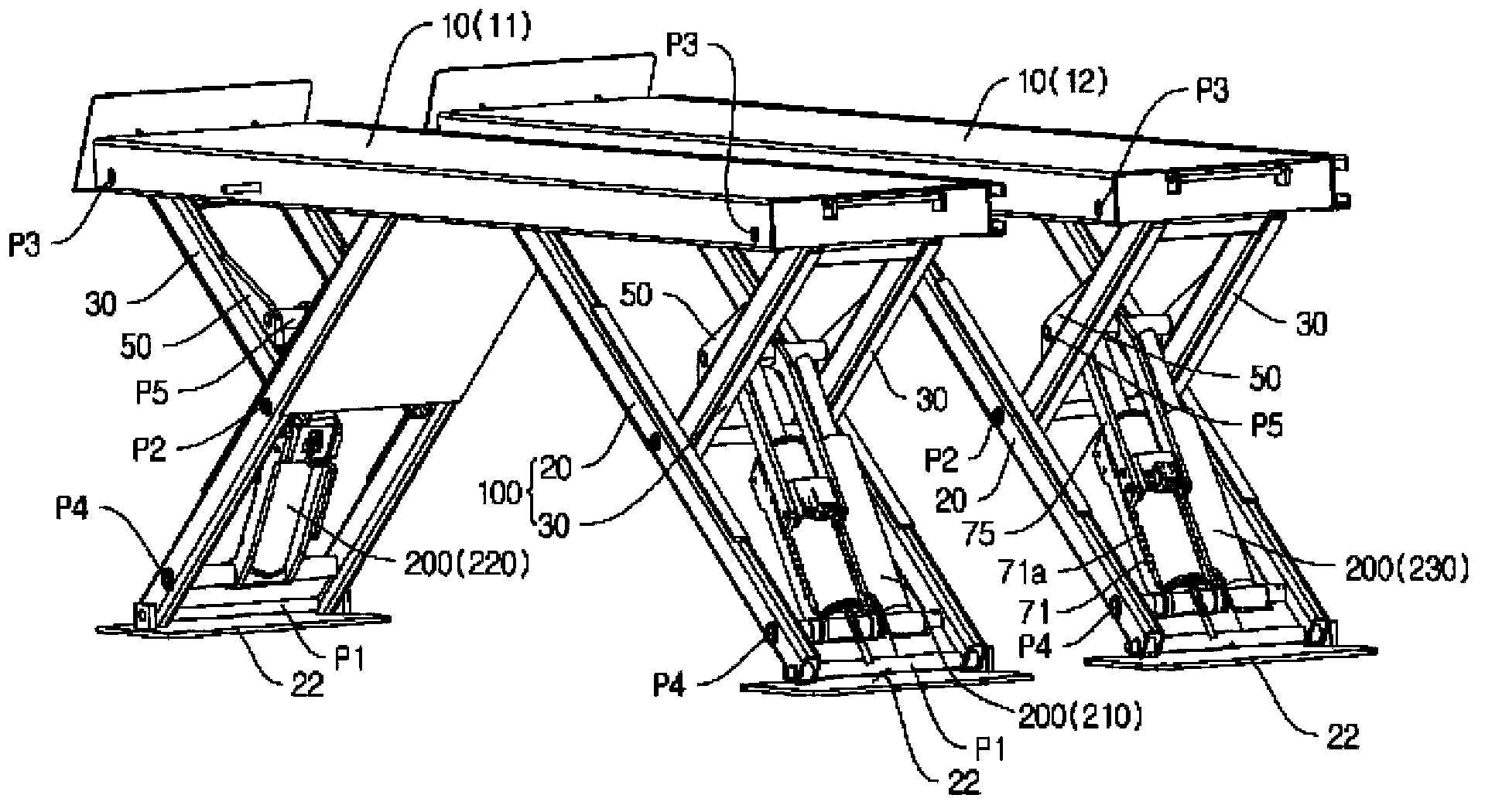 Semi scissor-type lift for vehicles having an improved structure