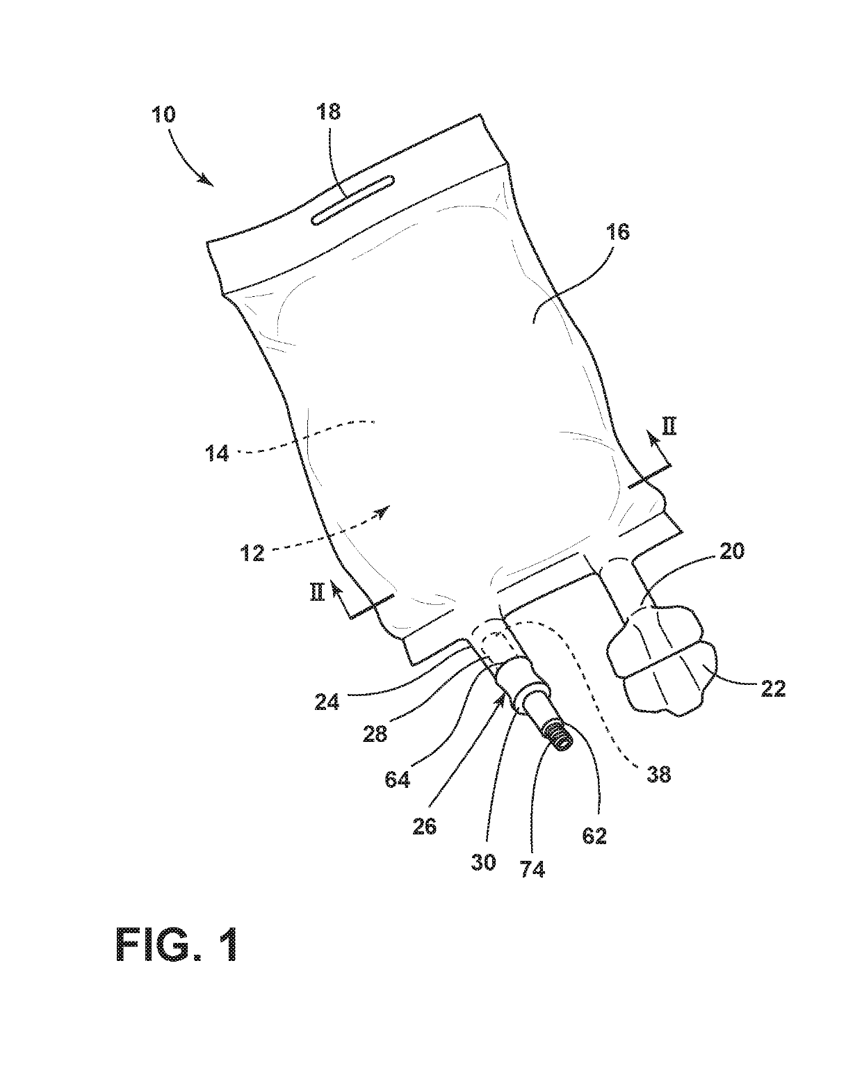 Intravenous fluid bag with an integrated valve having a seal with a compressed state that permits fluid flow into the bag and a relaxed state preventing fluid flow