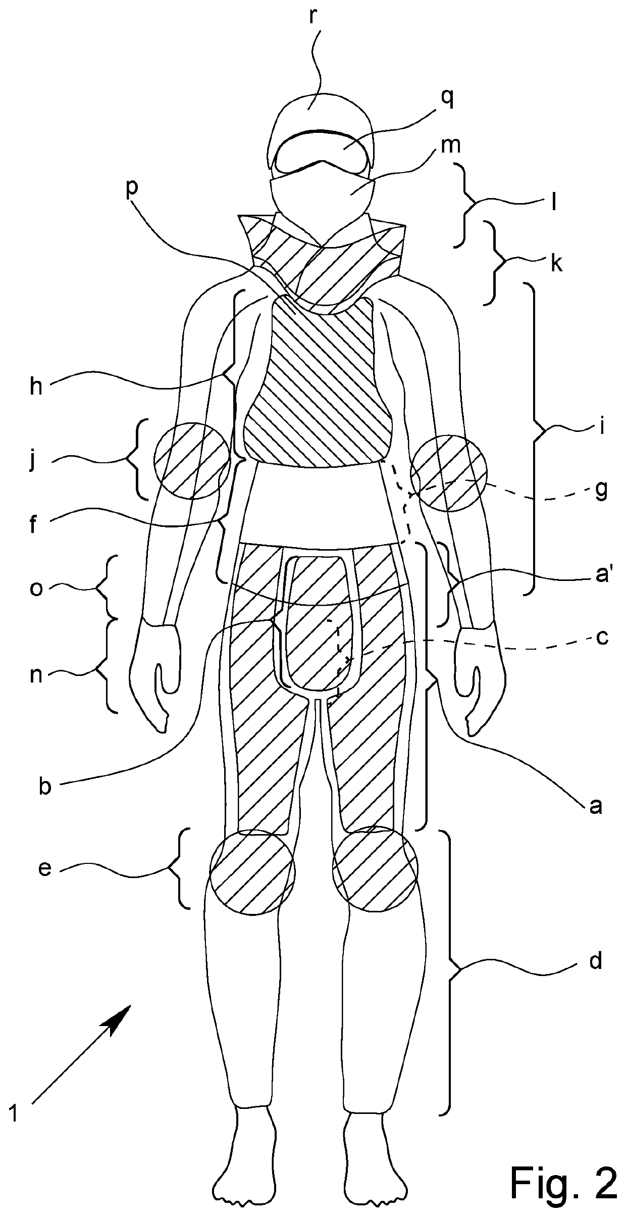Protective clothing unit having preferably textile fragment protection equipment