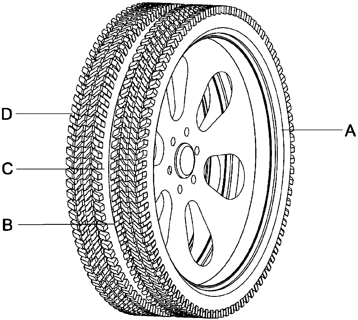 Device for detecting inner tread damage conditions of vehicle tires