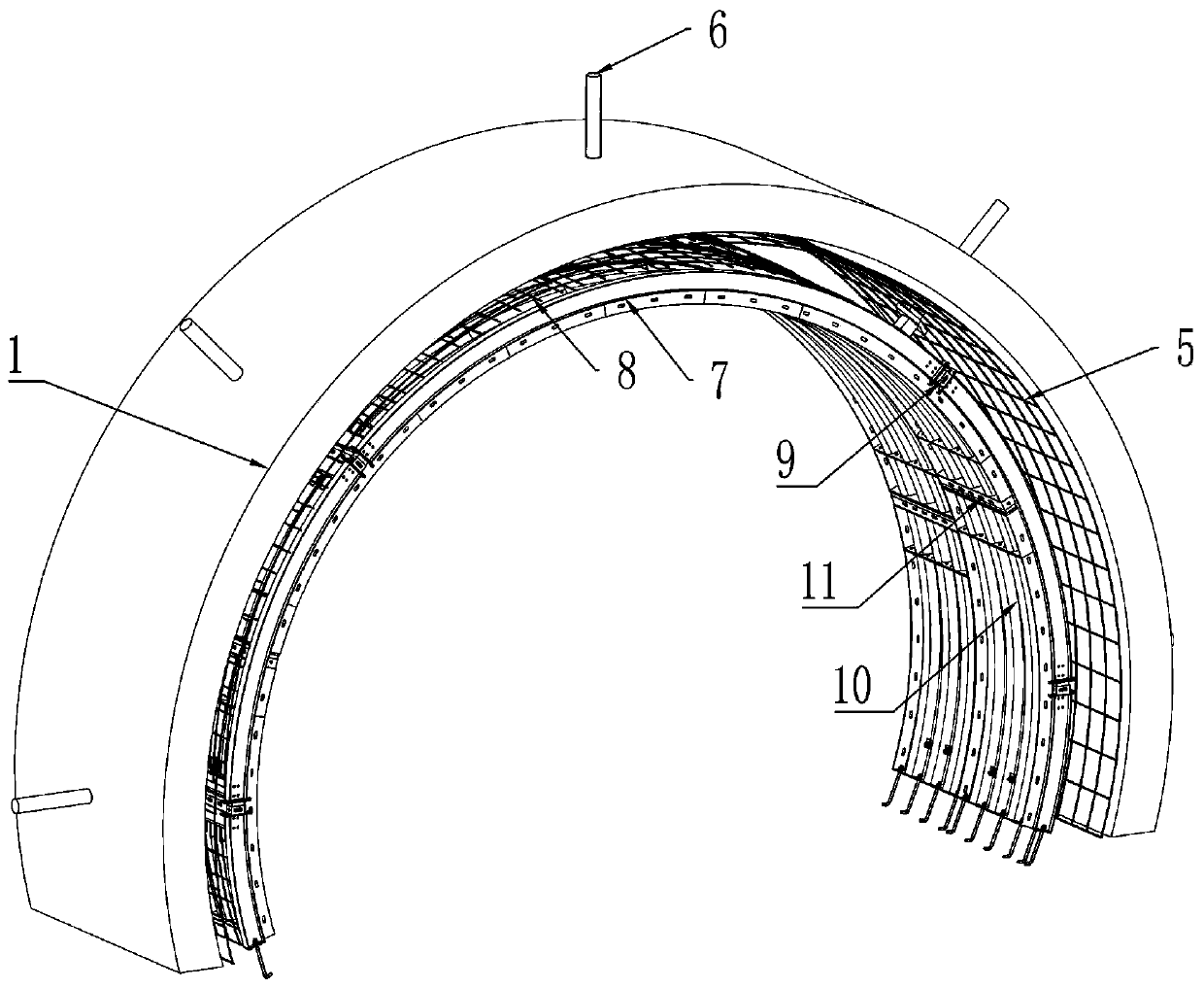 Tunnel supporting lining with buffer performance and construction method of tunnel supporting lining