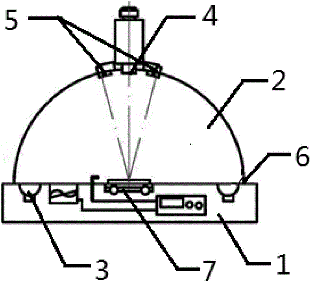 A hyperspectral image detection cabin provided with illumination compensation, a detector and a detecting method