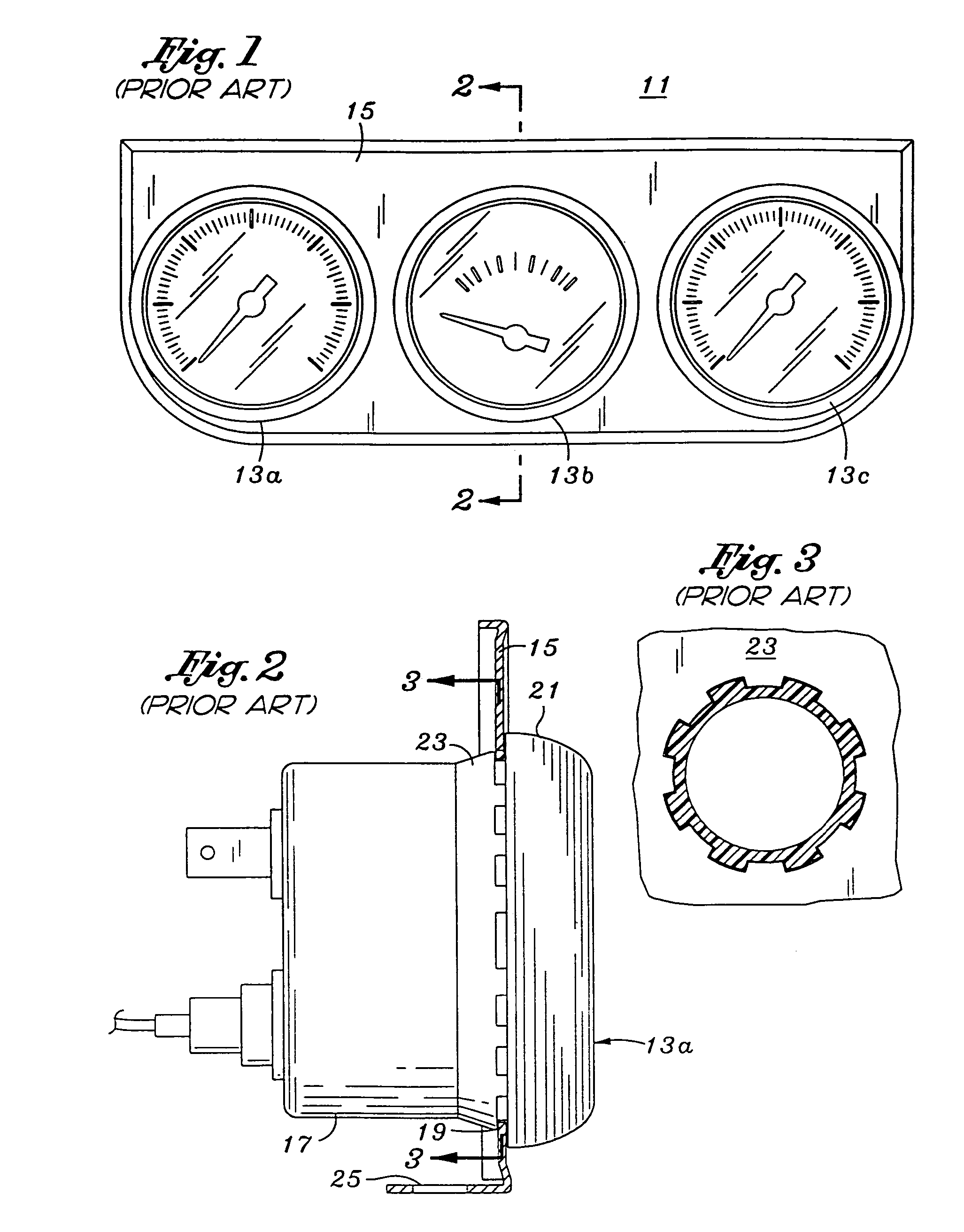 Automotive gauge mounting bracket with frictional fit apertures