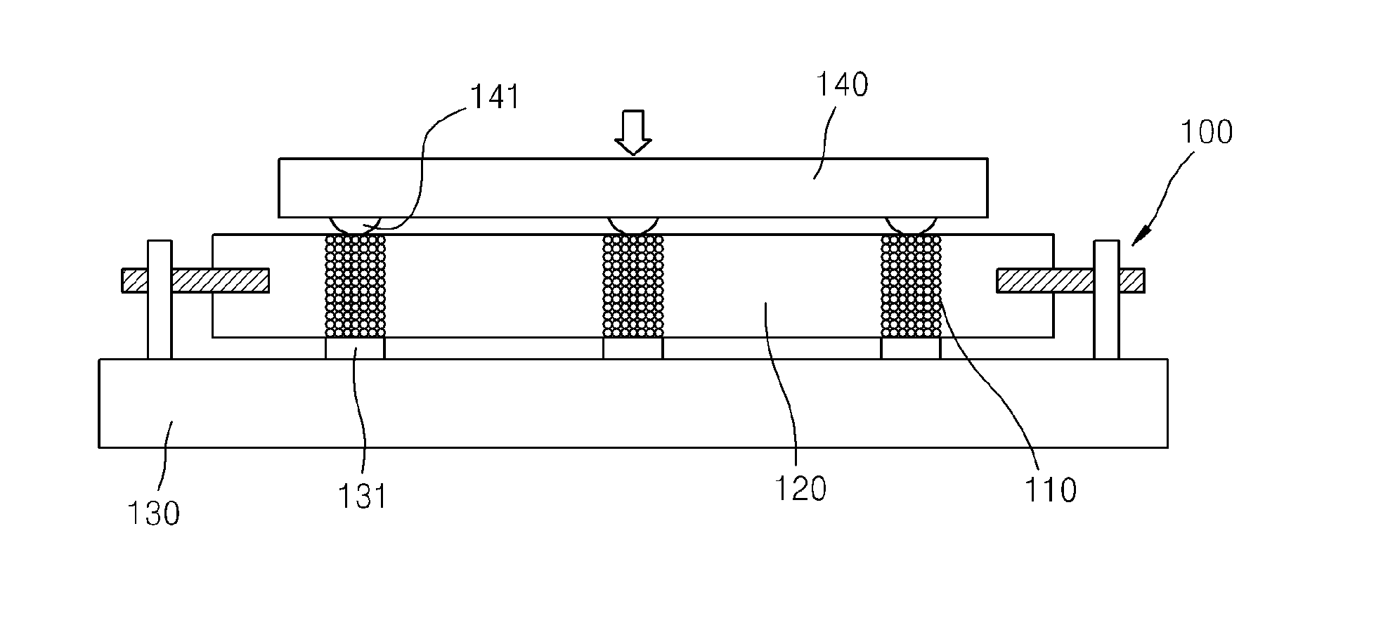 Test socket including conductive particles in which through-holes are formed and method for manufacturing same