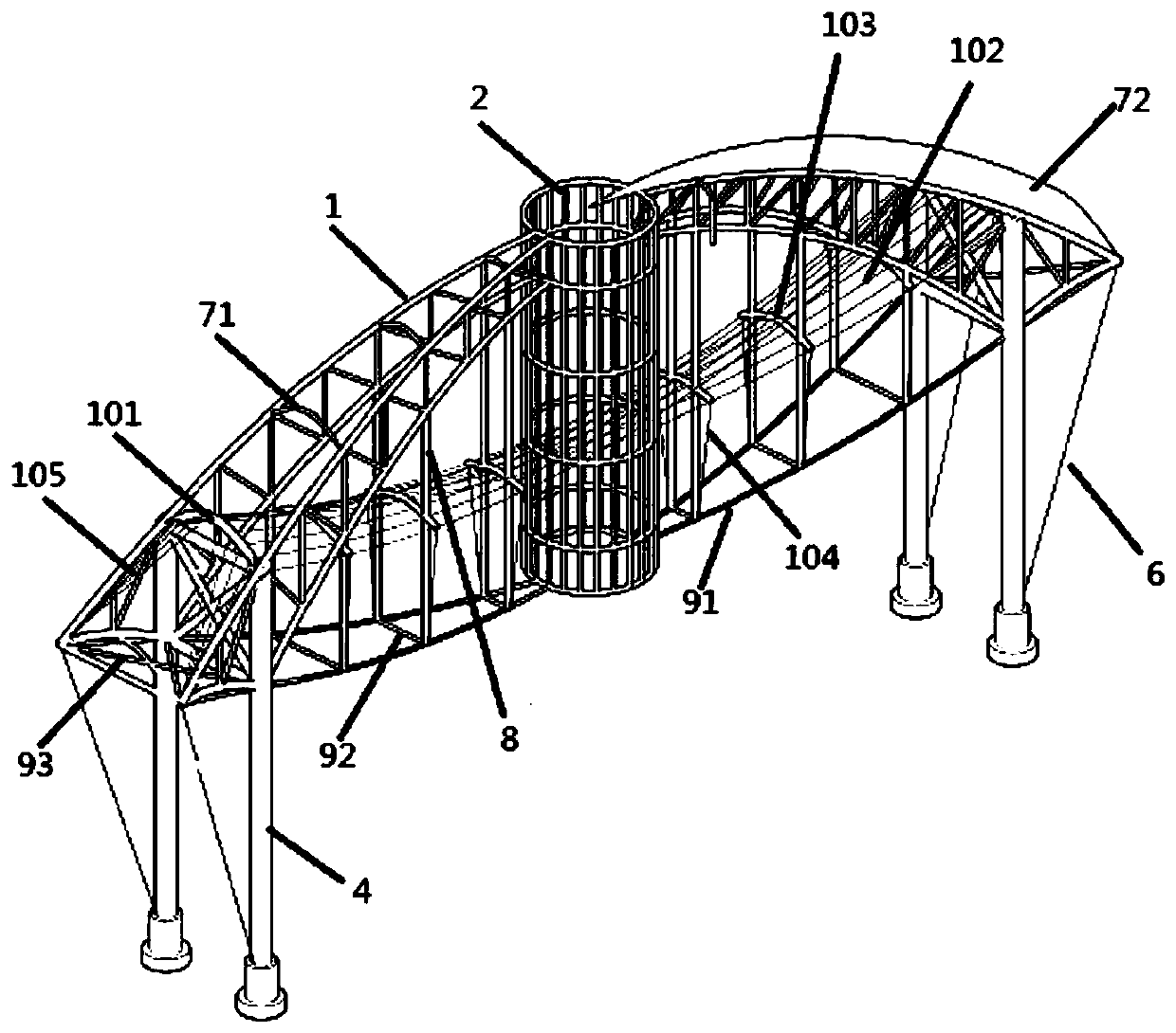 Super-long-span spoke-type suspend-dome structure based on flying-swallow-type truss arch