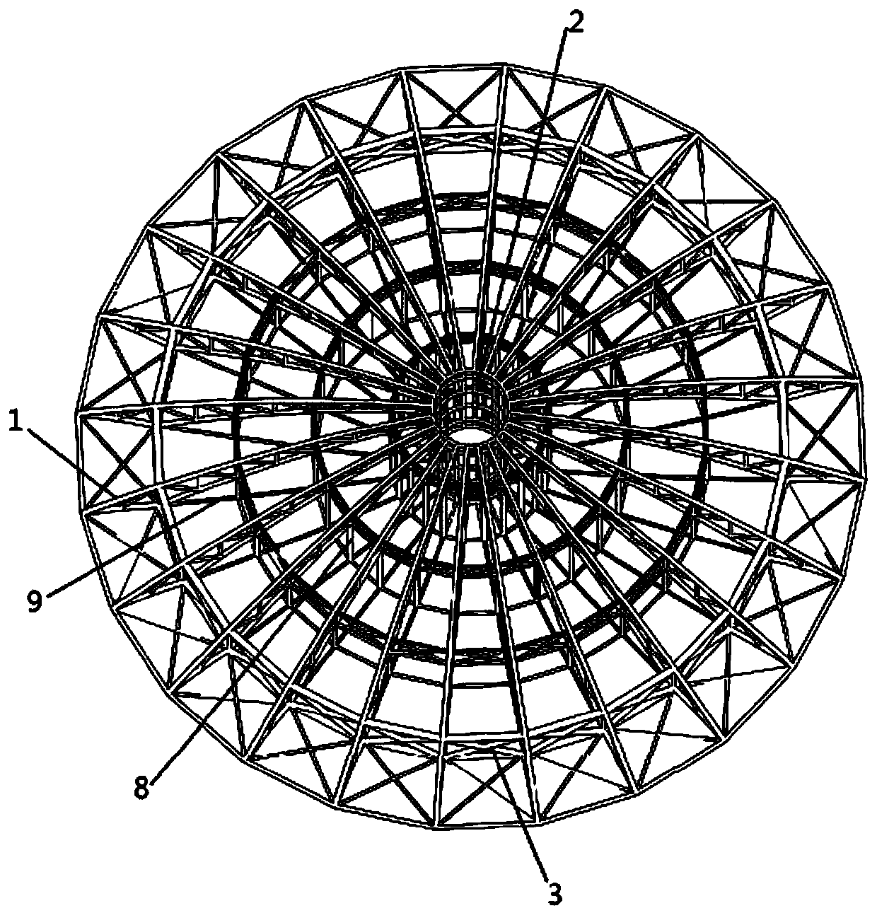 Super-long-span spoke-type suspend-dome structure based on flying-swallow-type truss arch