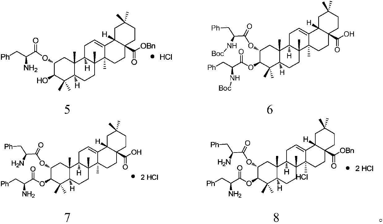 L-phenylalanine modified maslinic acids as well as synthesis methods and application thereof