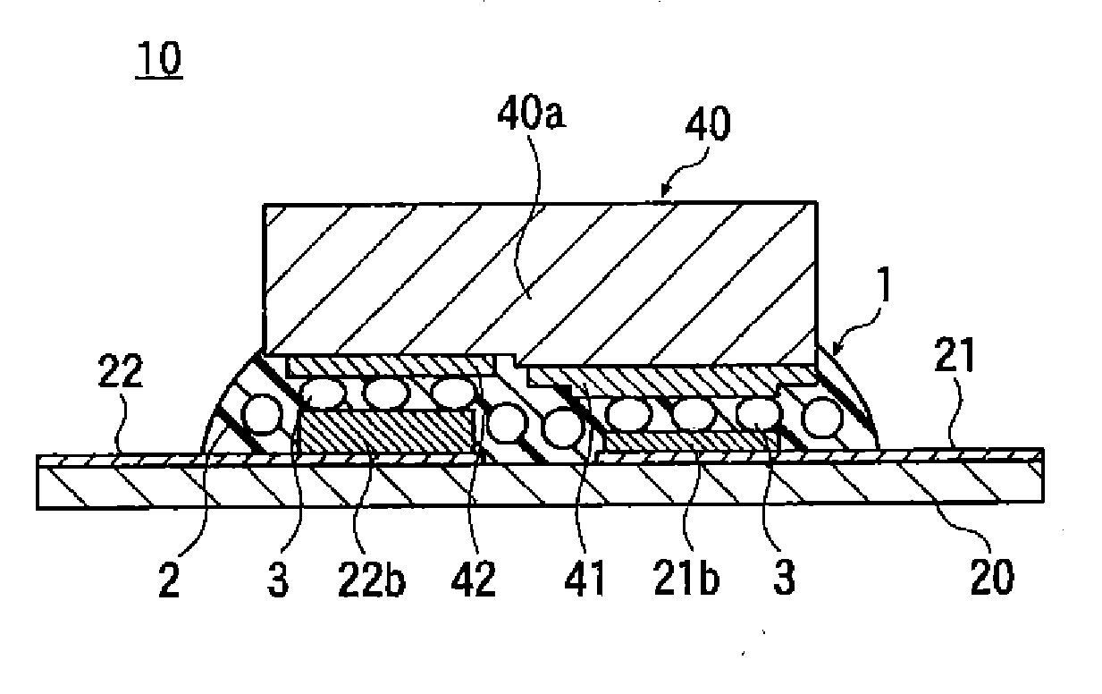 Anisotropic conductive adhesive and method for manufacturing same, light-emitting device and method for manufacturing same