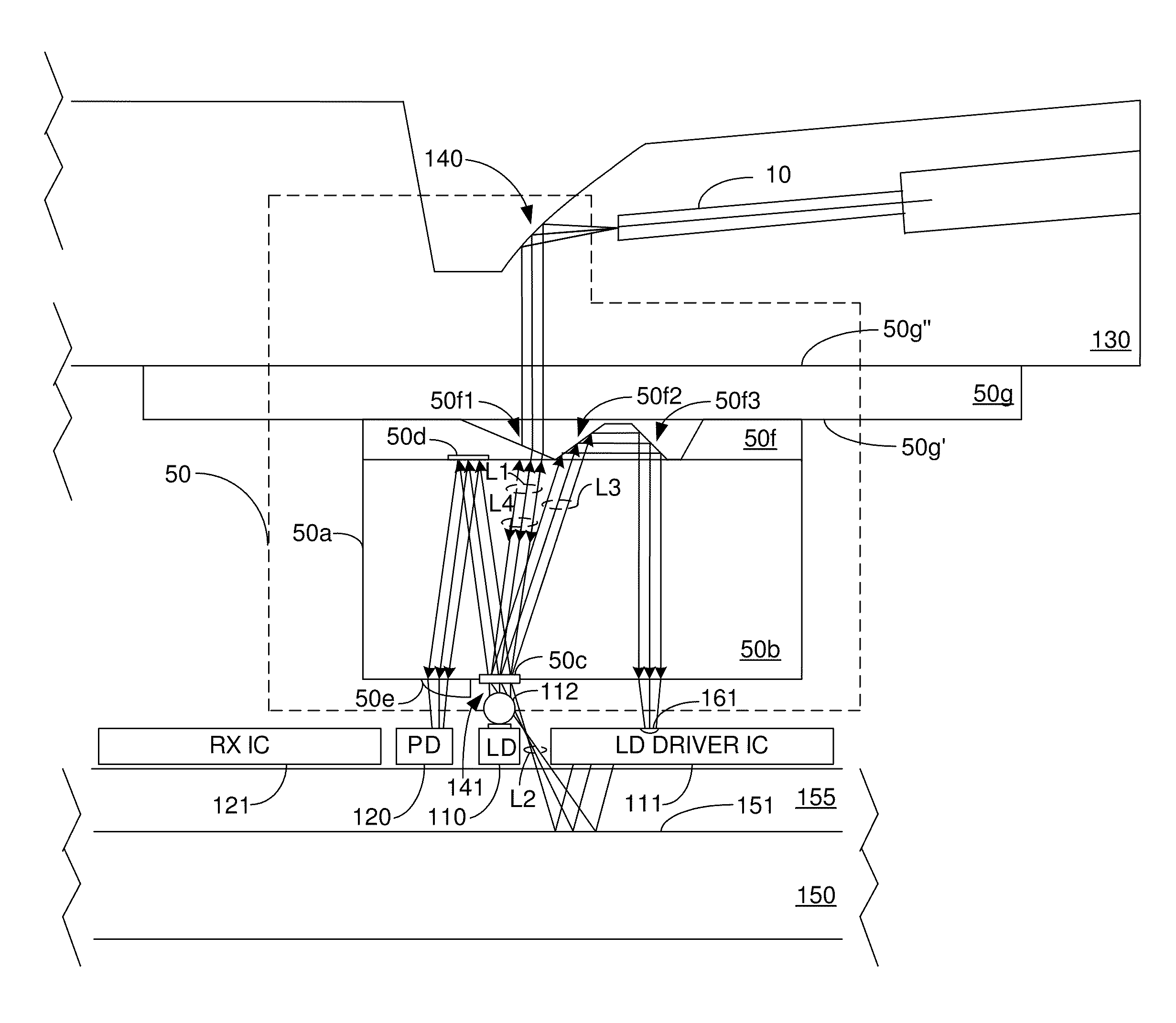 Optical beam splitter for use in an optoelectronic module, and a method for performing optical beam splitting in an optoelectronic module