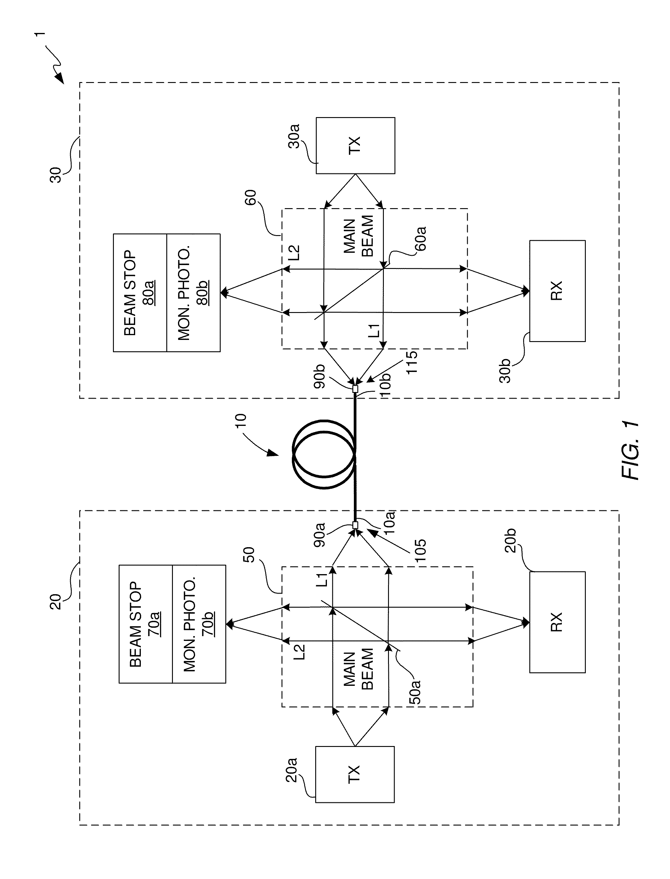 Optical beam splitter for use in an optoelectronic module, and a method for performing optical beam splitting in an optoelectronic module