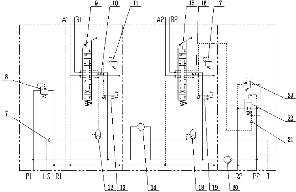 Combined flow hydraulic system in load sensing valve