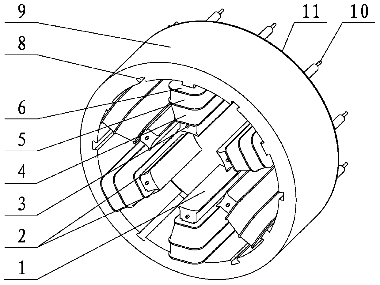 Combined stator with spaced magnetic poles
