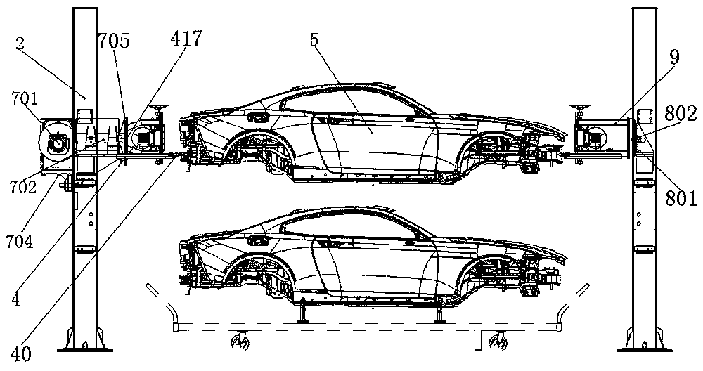 Automobile body lifting and rotating device