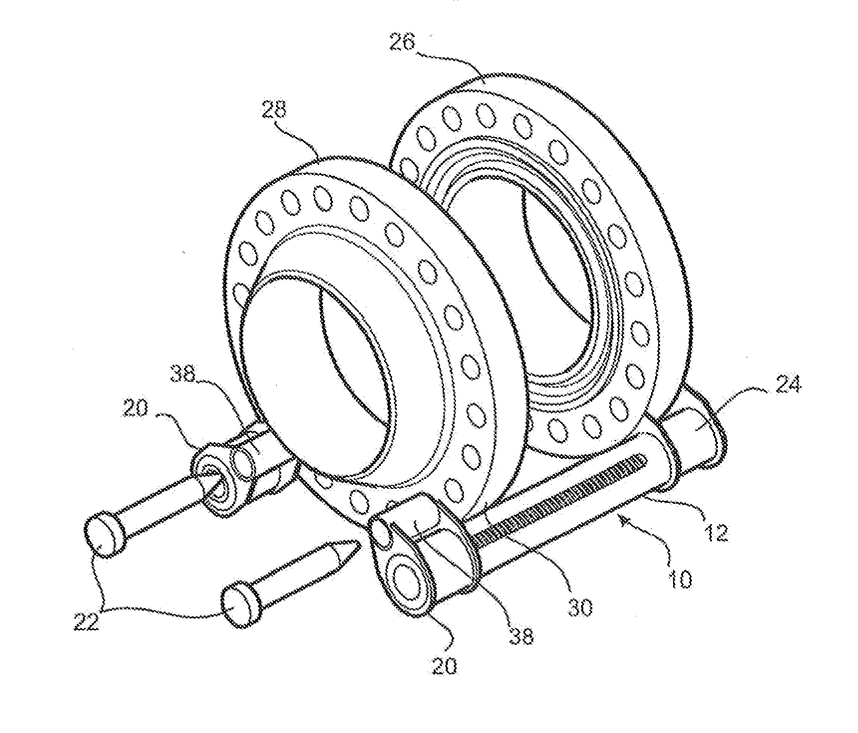 Flange catching, aligning and closing tool