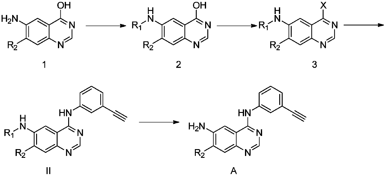 Synthesis method and related intermediate of N-(3-alkynylphenyl)-4,6-diaminoquinazoline-based compound